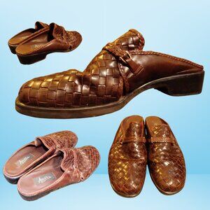 Italian Leather Brown Woven Mules – Women’s Size 8